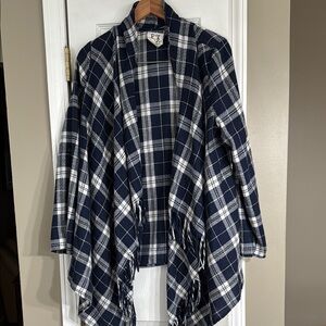 PPLA Plaid Women's Shawl in Blue and White,‎ XS